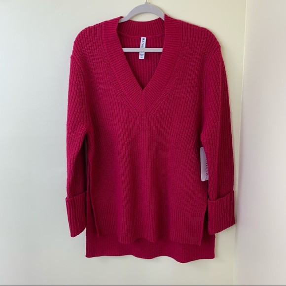 NWT Athleta Shasta V-Neck Oversized Chunky Knit Sweater in Bright Pink Size XS - Picture 5 of 14